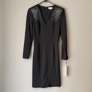 Calvin Klein sz 4 black jewel‎ studded long sleeve mini Dress NWT